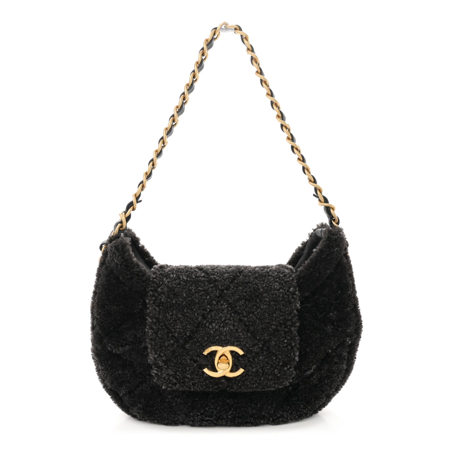 Shearling Quilted Hobo Black