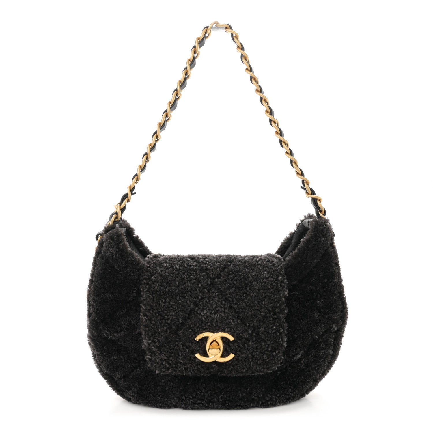 Chanel Shearling Quilted Hobo Black 1 of 10