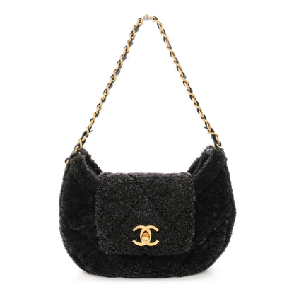 Chanel Shearling Quilted Hobo Black 1 of 10