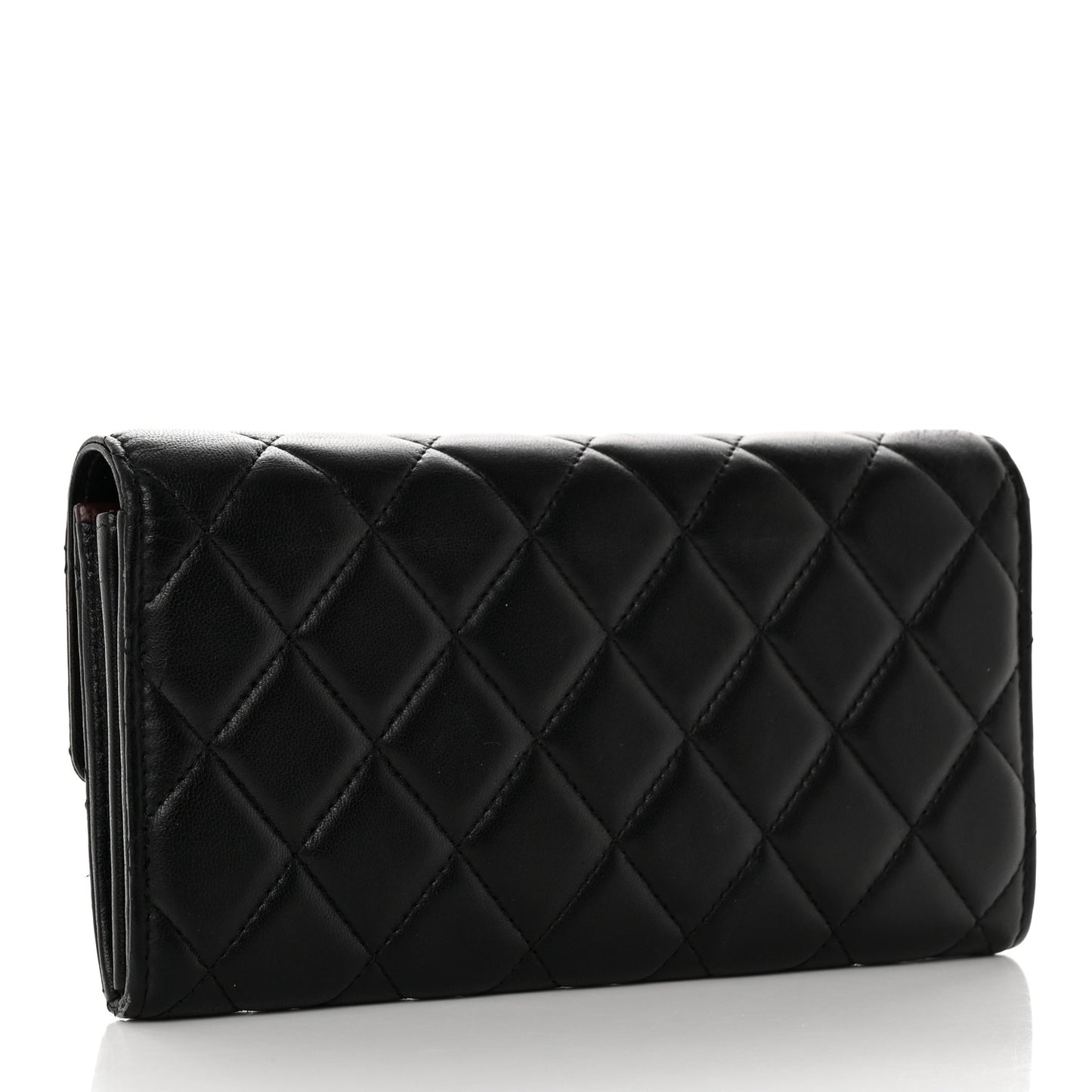 Lambskin Quilted Large Gusset Flap Wallet Black