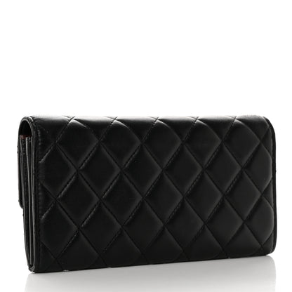 Chanel Lambskin Quilted Large Gusset Flap Wallet Black 3 of 8