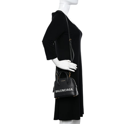 Balenciaga Signature Grained Calfskin XXS Ville Top Handle Bag Black White 2 of 15