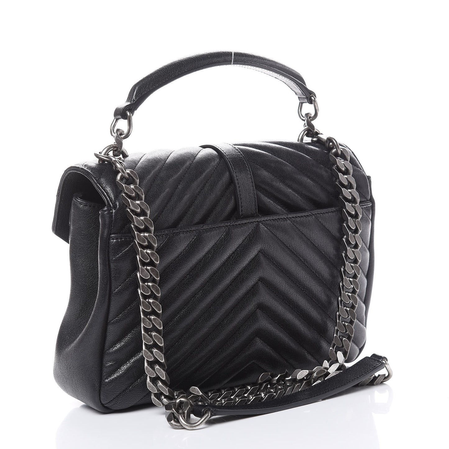 Sheepskin Matelasse Chevron Monogram Medium College Bag Black
