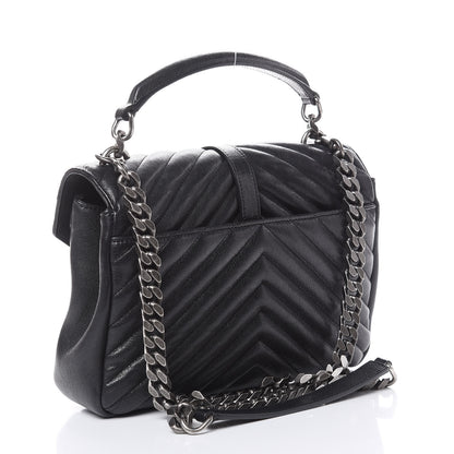 Saint Laurent Sheepskin Matelasse Chevron Monogram Medium College Bag Black 4 of 11