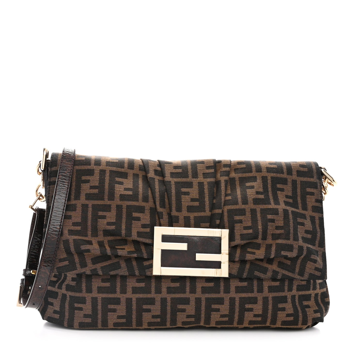 Zucca Patent Large Mia Shoulder Flap Tobacco
