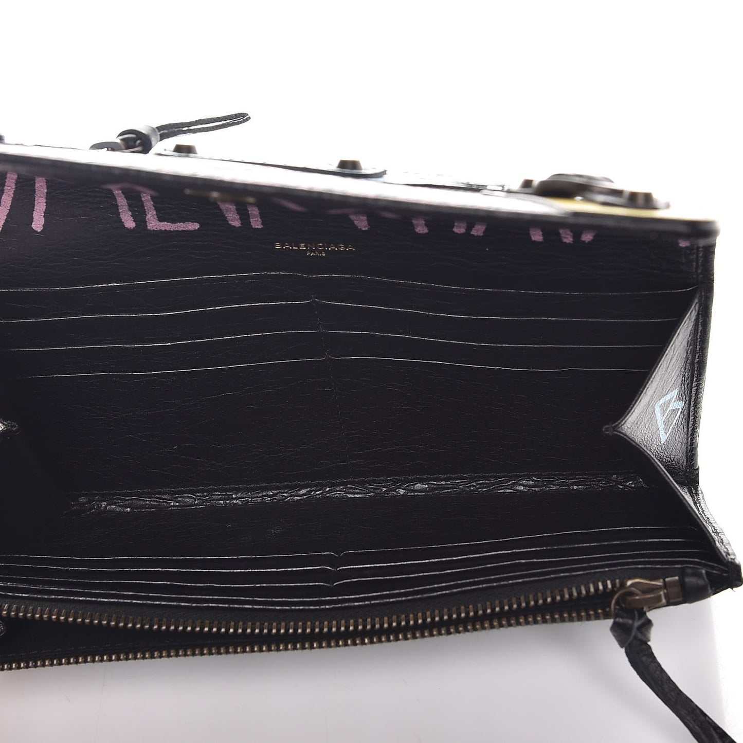 Agneau Classic Hardware Graffiti Money Wallet Black Multicolor