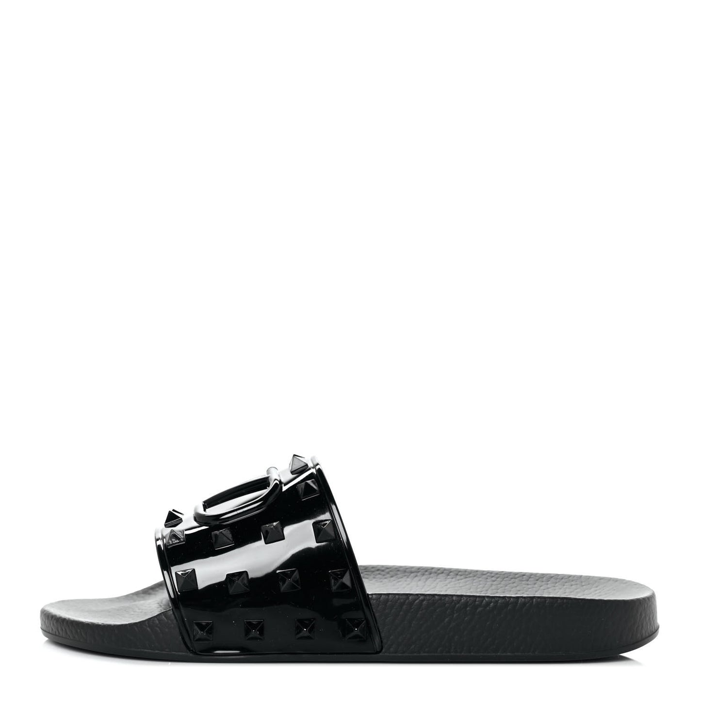 Patent Rubber Mens Rockstud VLogo Slide Sandals 41 Black