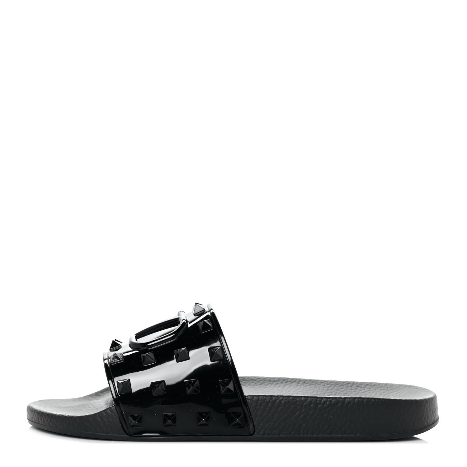 Valentino Garavani Patent Rubber Mens Rockstud VLogo Slide Sandals 41 Black 1 of 7
