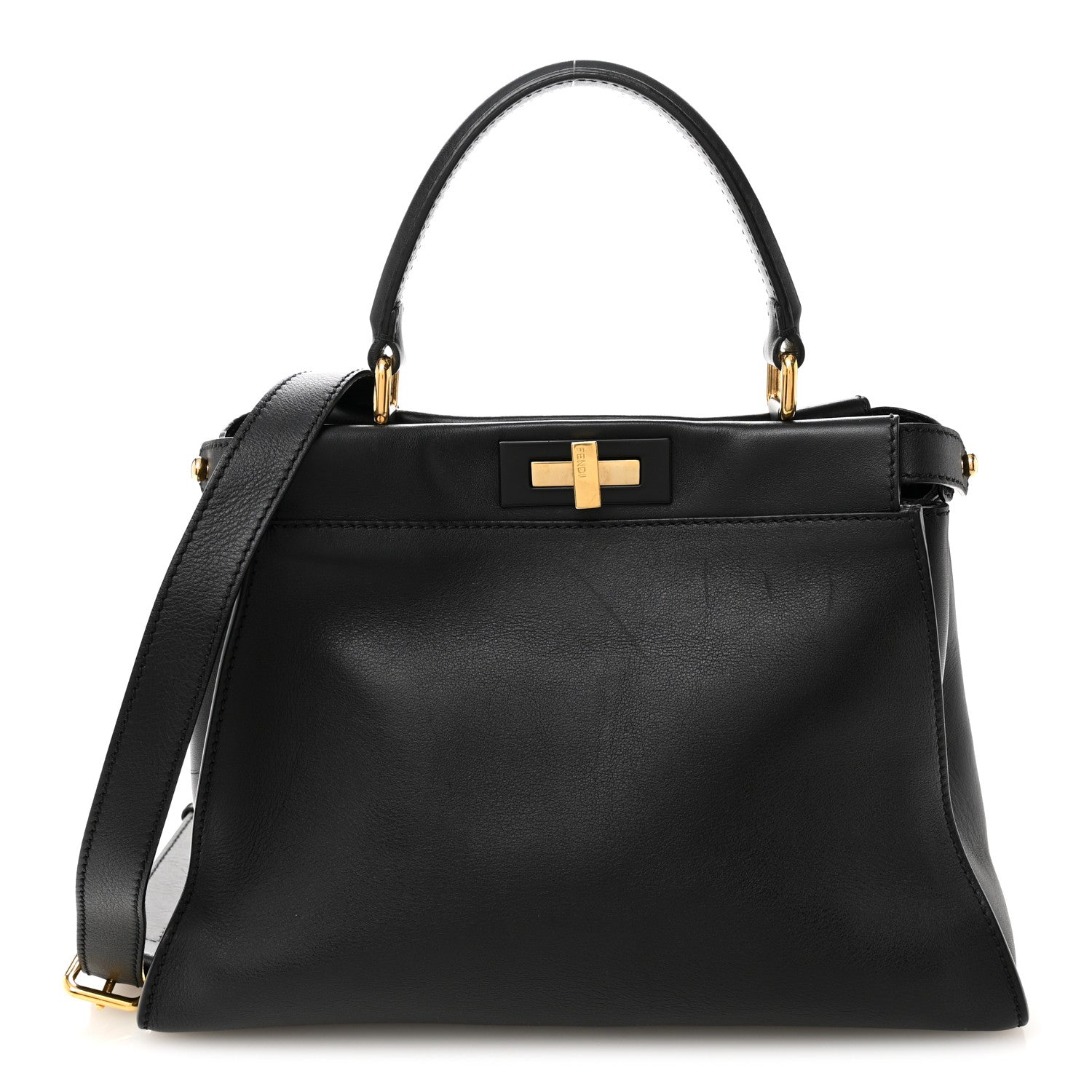 Fendi Vitello Seta Shiny Nappa Medium Peekaboo Iconic Satchel Black 1 of 10