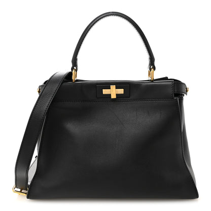 Fendi Vitello Seta Shiny Nappa Medium Peekaboo Iconic Satchel Black 1 of 10