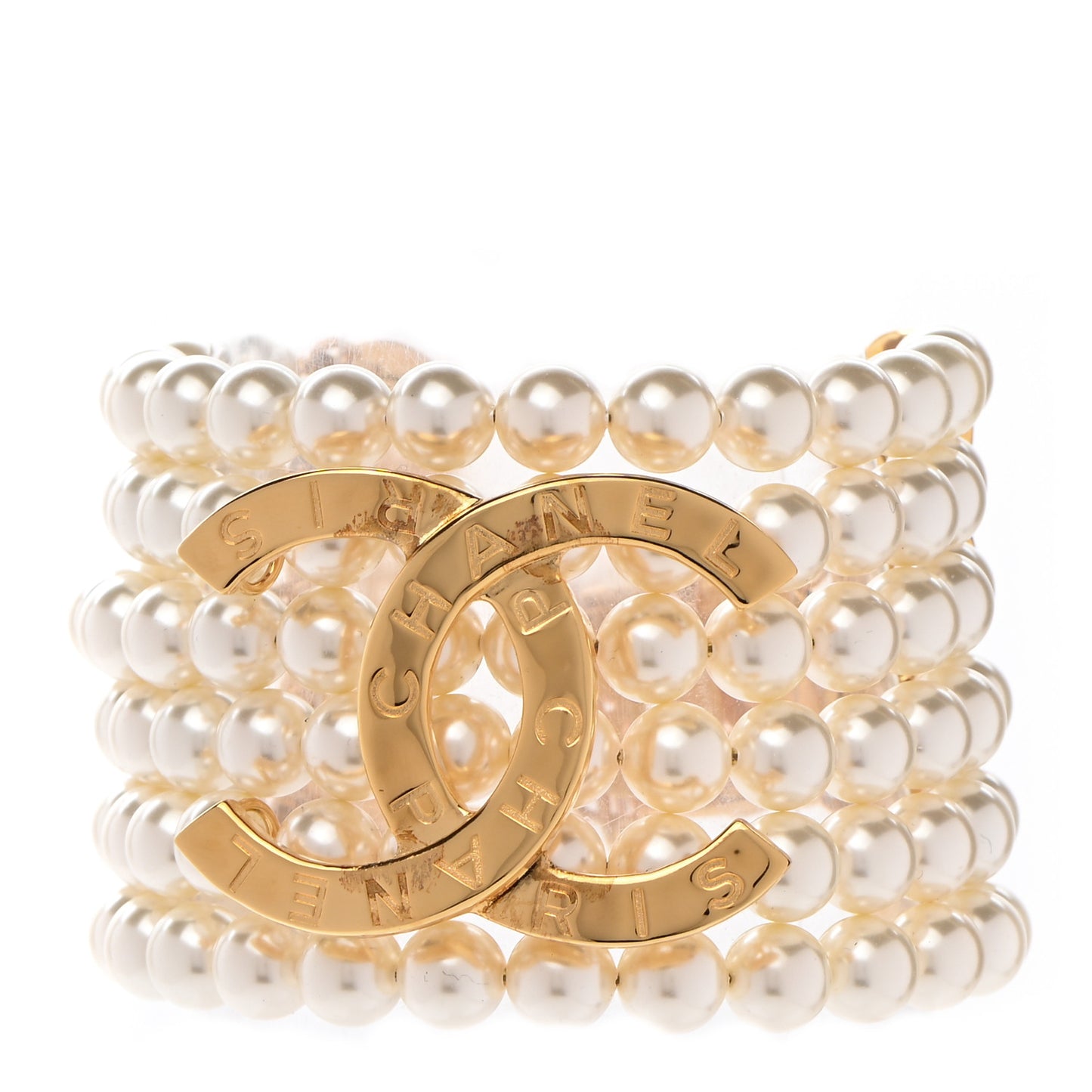 Pearl Metal CC Paris Button Multistrand Bracelet Gold White