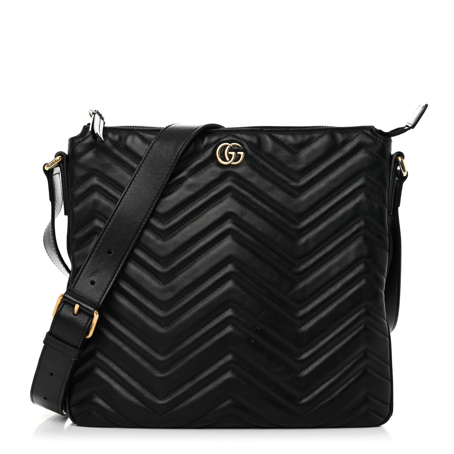 Calfskin Matelasse GG Marmont Flat Messenger Bag Black