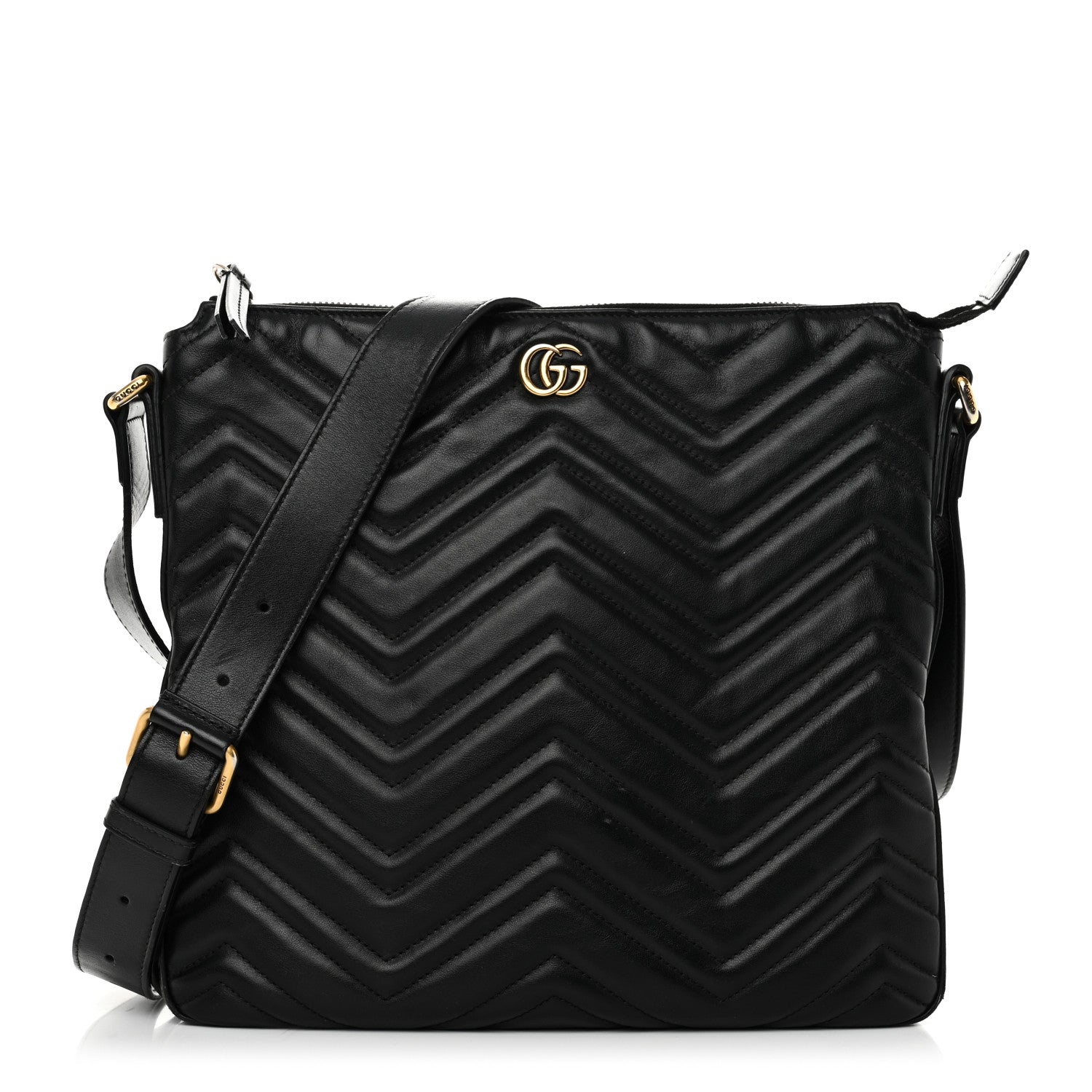 Gucci Calfskin Matelasse GG Marmont Flat Messenger Bag Black 1 of 10