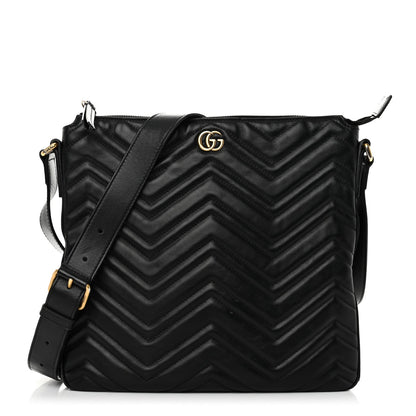 Gucci Calfskin Matelasse GG Marmont Flat Messenger Bag Black 1 of 10