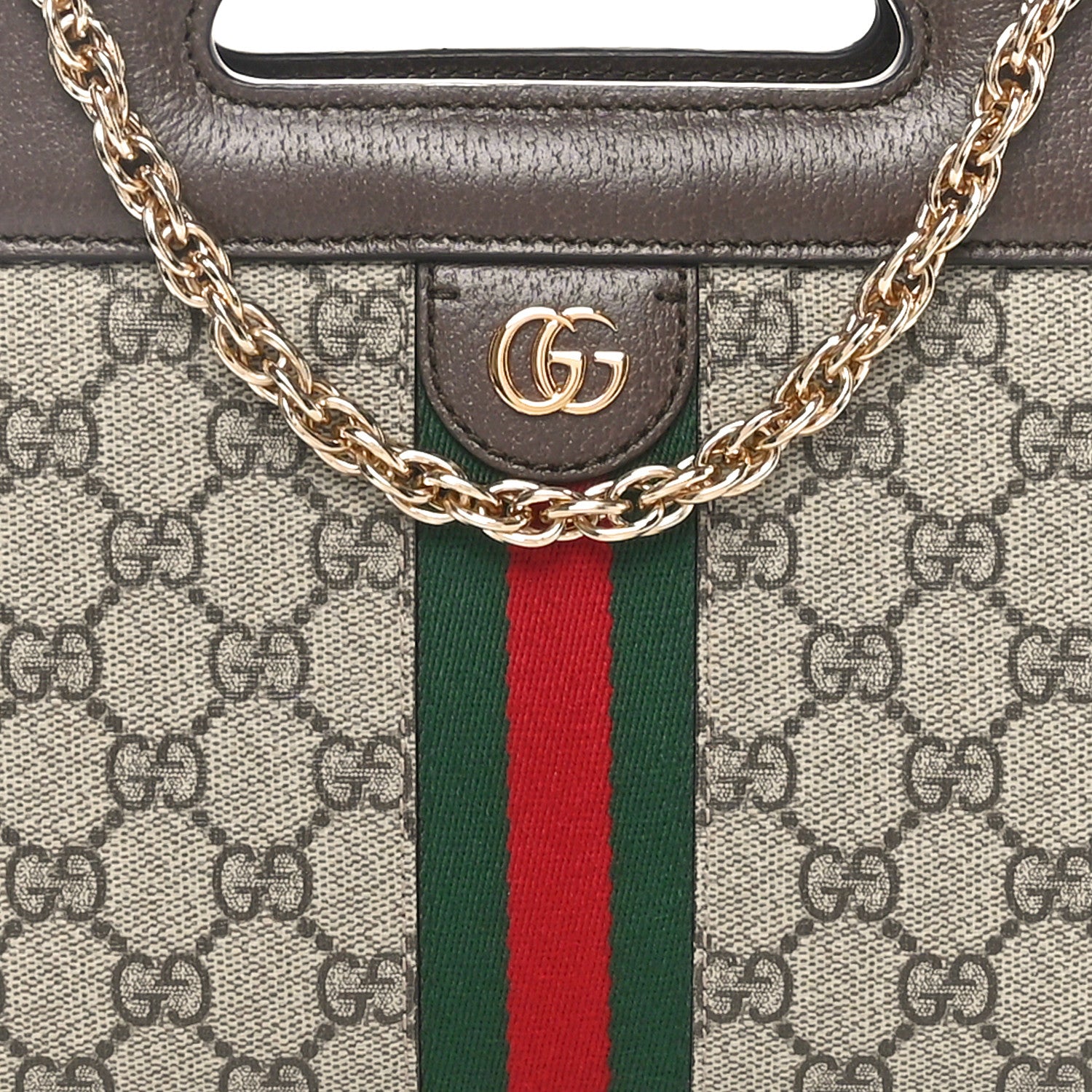 Gucci GG Supreme Monogram Textured Dollar Calfskin Web Small Ophidia Slip Handle Tote Beige Ebony New Acero 8 of 10