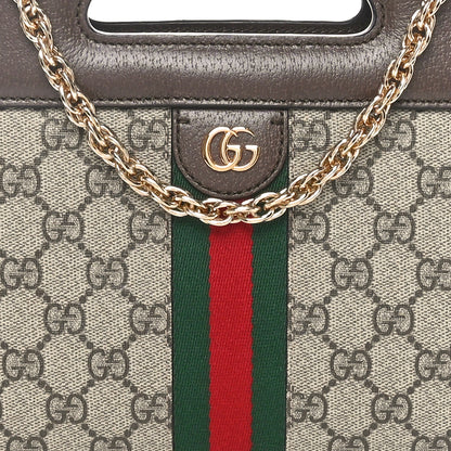 Gucci GG Supreme Monogram Textured Dollar Calfskin Web Small Ophidia Slip Handle Tote Beige Ebony New Acero 8 of 10