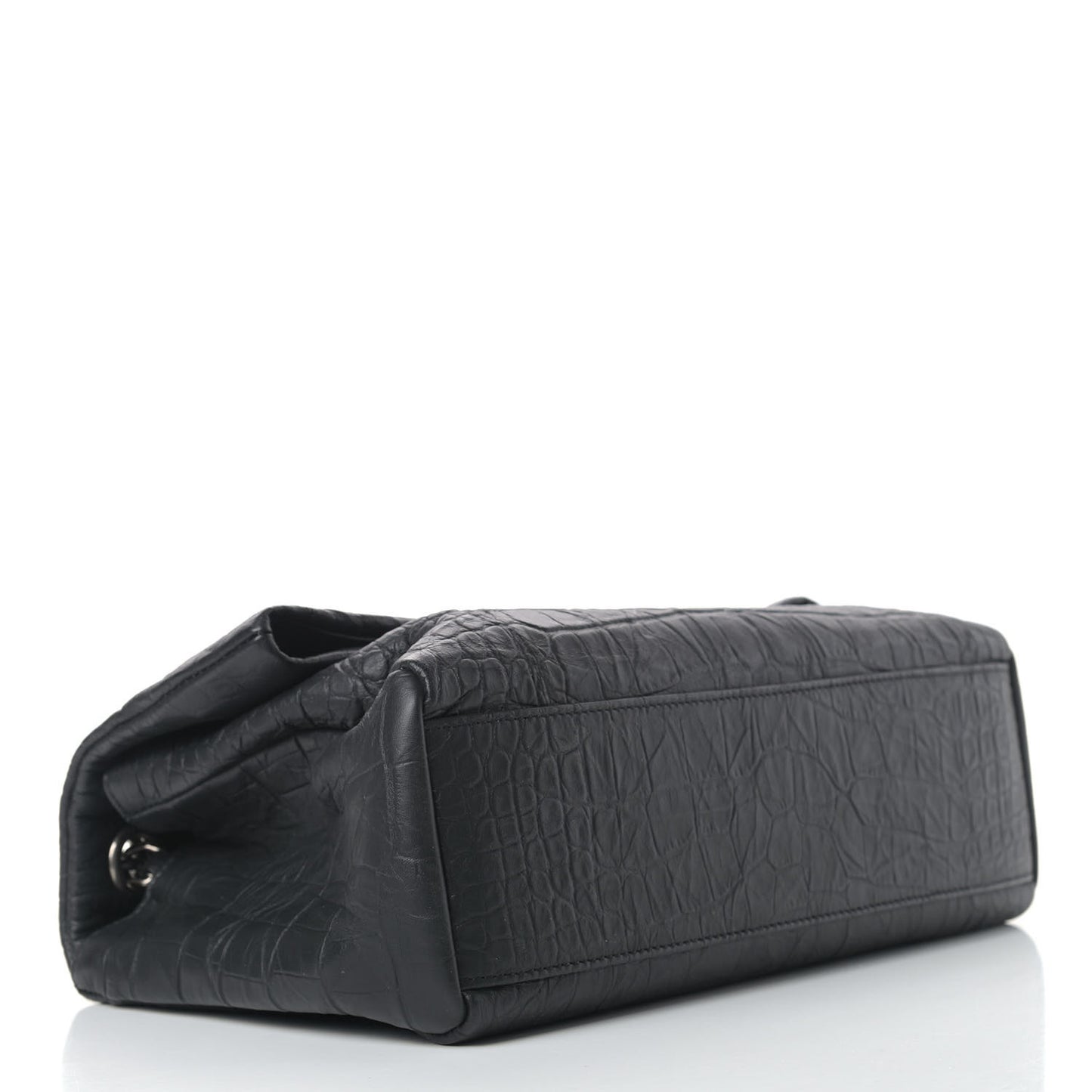 Calfskin Crocodile Embossed Medium West Hollywood Monogram Fold-Over Black