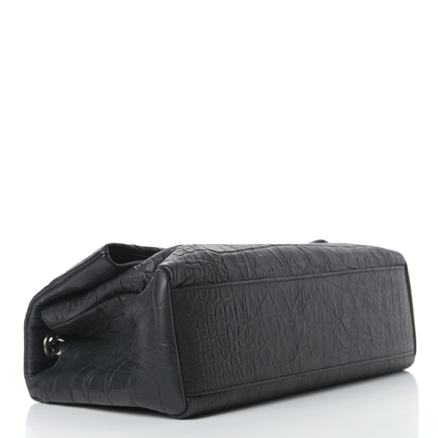 Saint Laurent Calfskin Crocodile Embossed Medium West Hollywood Monogram Fold-Over Black 4 of 11