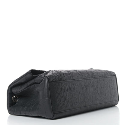 Saint Laurent Calfskin Crocodile Embossed Medium West Hollywood Monogram Fold-Over Black 4 of 11