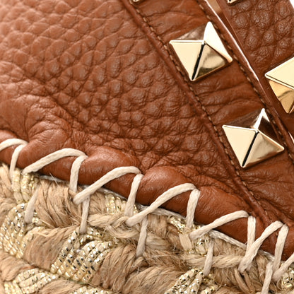 Valentino Garavani Grained Calfskin Rockstud Ankle Strap Espadrille 15/105mm Wedge Sandals 37 Cuoio Natural 11 of 11