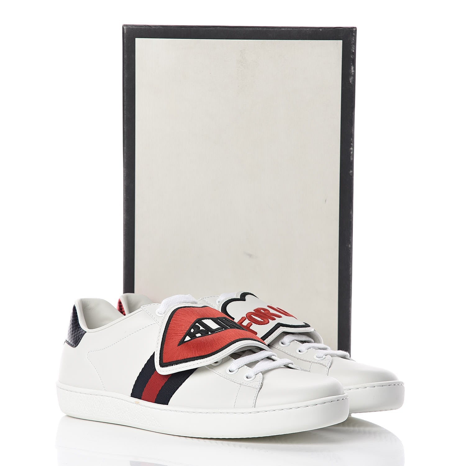 Gucci Calfskin Ayers Blind For Love Embroidered Womens Ace Sneakers 39 White 10 of 10