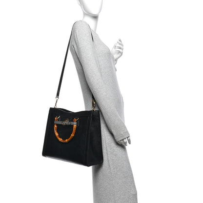Gucci Textured Dollar Calfskin Web Medium Diana Tote Bag Black Dusty Grey 2 of 10