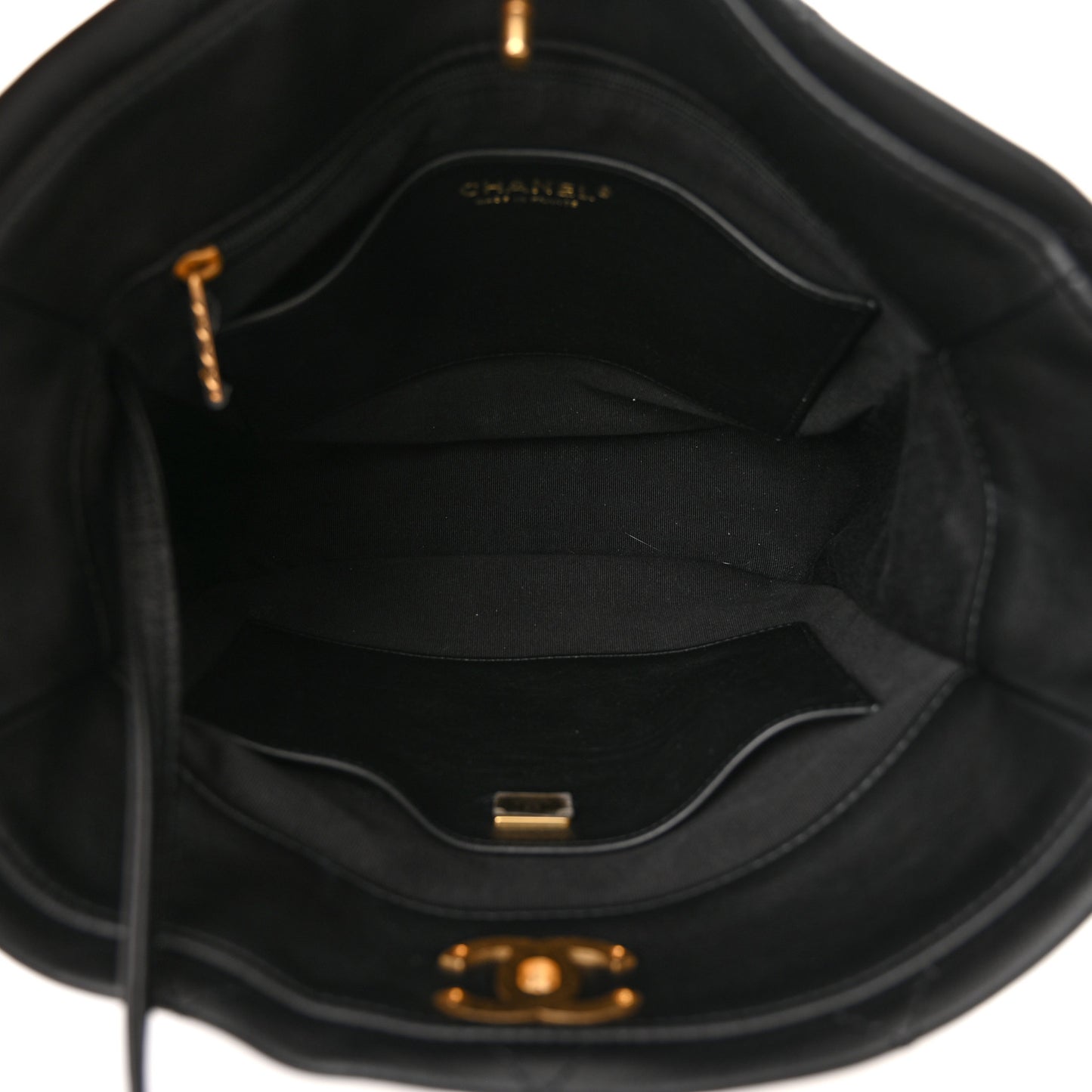 Calfskin Quilted Framing Chain Hobo Black