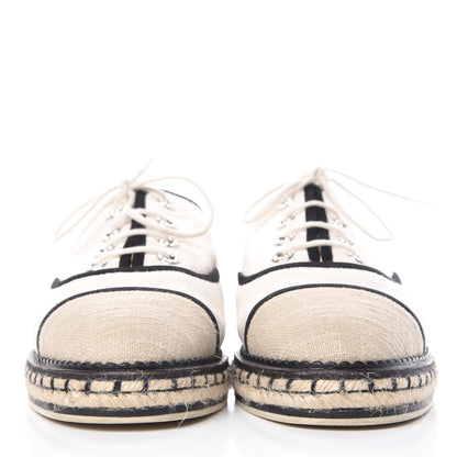 Chanel Cotton Lace Up Espadrilles 41.5 Light Beige 2 of 15