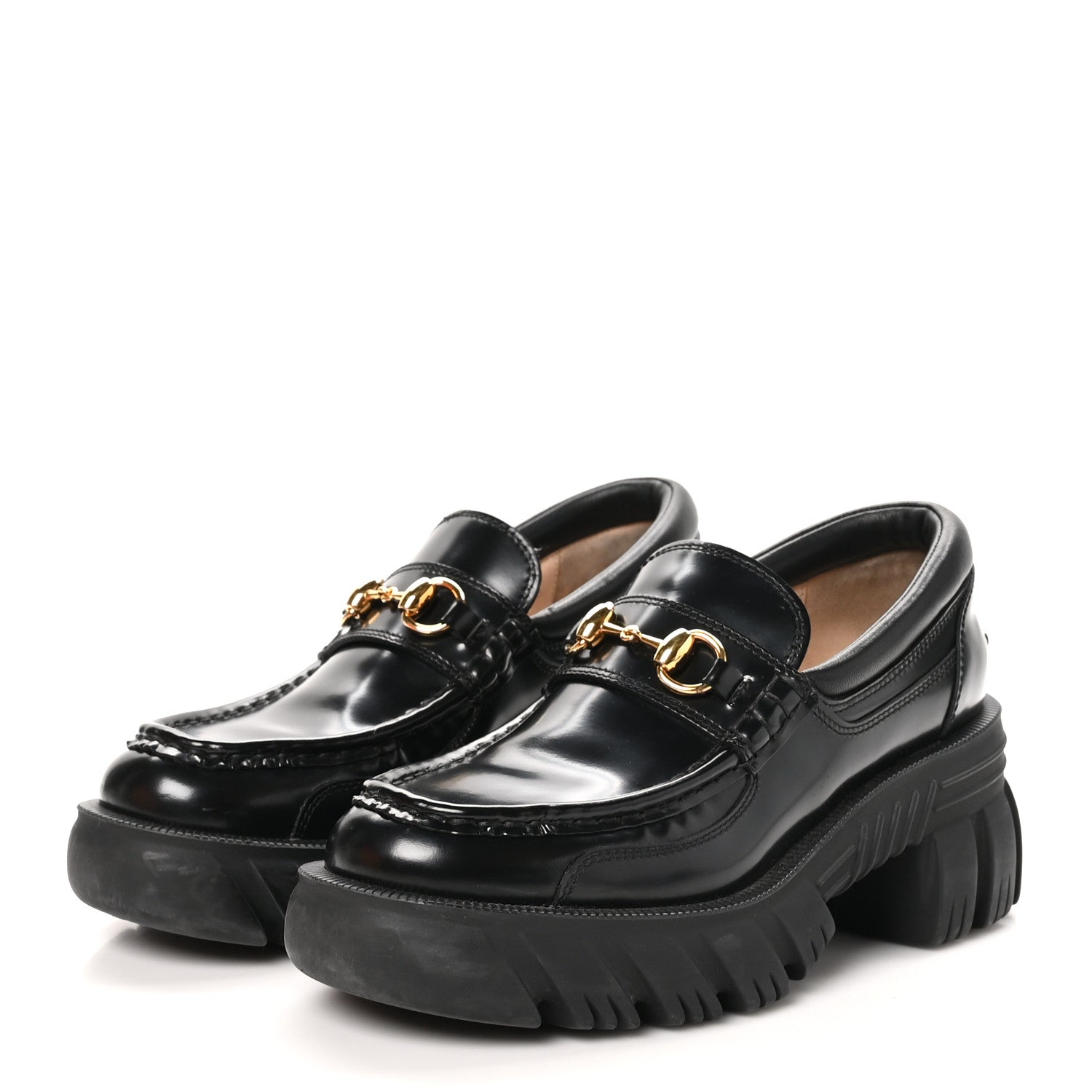 Gucci Magnum Calfskin Nappa Samoa Womens Horsebit Platform Chunky Lug Sole 40mm Loafers 36 Black 3 of 8