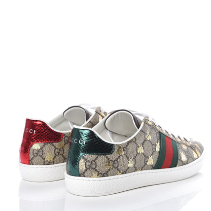 Gucci GG Supreme Monogram Bees Ayers Web Womens Ace Sneakers 39 Beige Oro Green Red 4 of 9