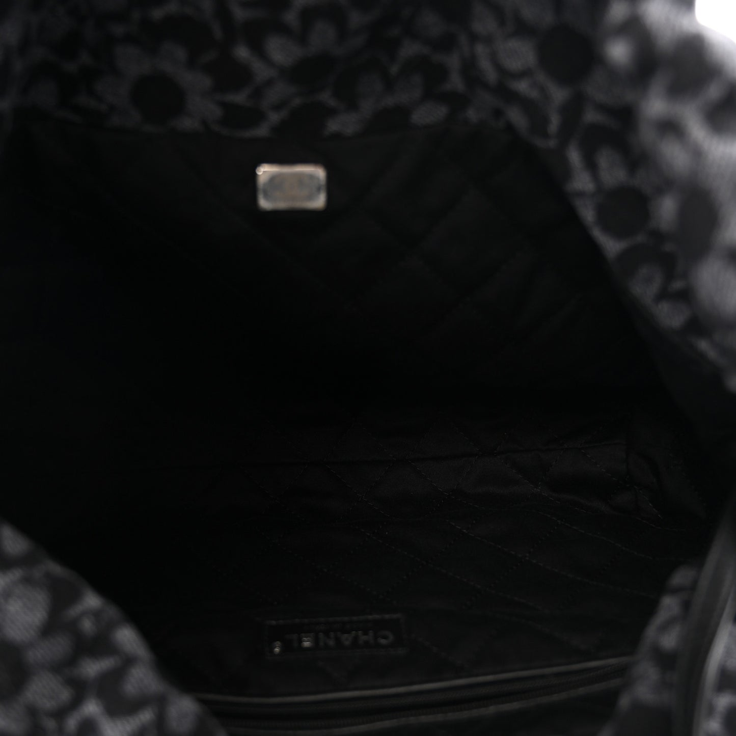 Denim Quilted Floral Print Small Chanel 22 Black