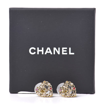 Chanel Pearl Crystal CC Heart Earrings Gold Multicolor 5 of 5