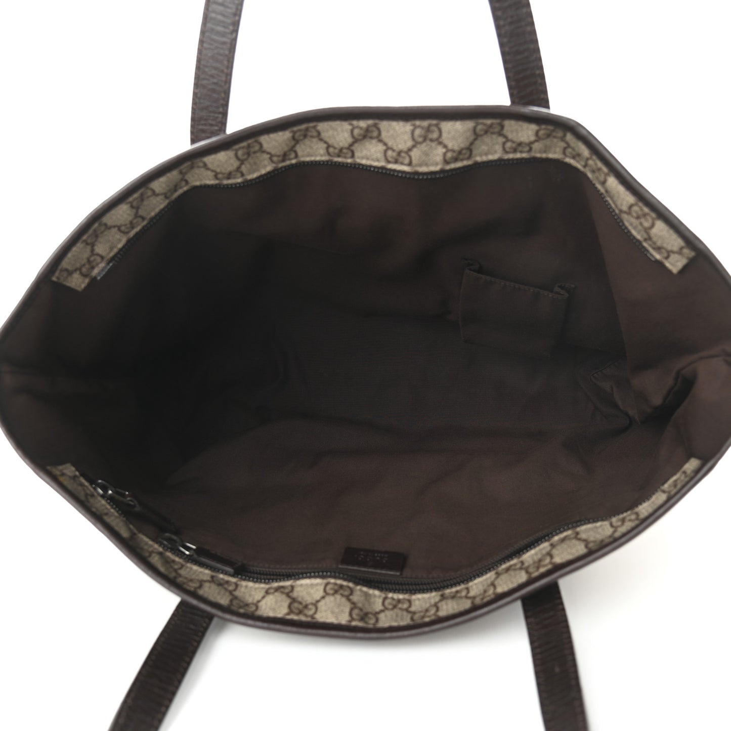 GG Supreme Monogram Medium Zippered Shopping Tote Dark Brown
