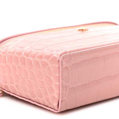 Chanel Calfskin Crocodile Embossed Crococo Top Handle Slim Vanity Case With Chain Light Pink 9 of 11