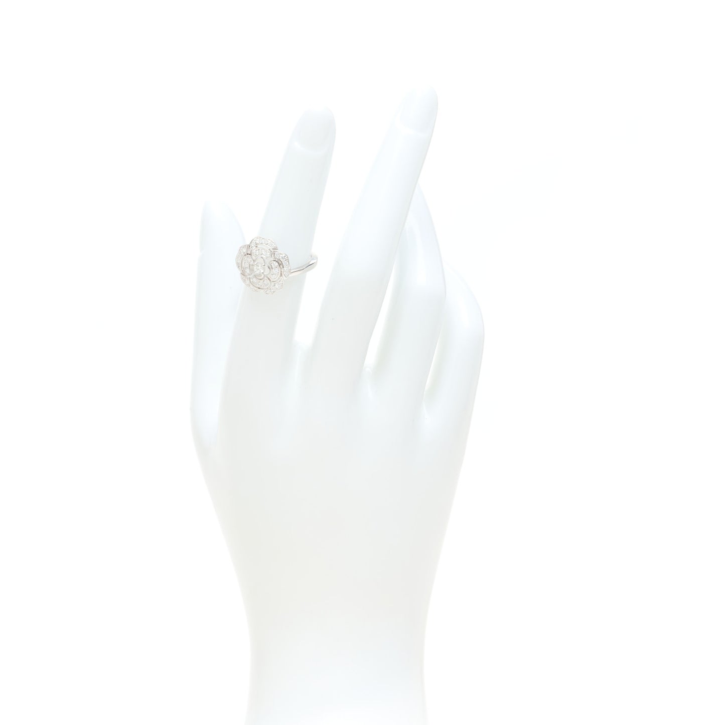 18K White Gold Diamond Small Bouton de Camelia Ring 50 5.25