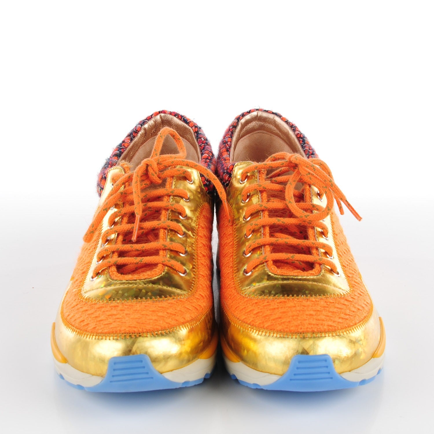 Chanel Tweed Lambskin Runway Sneakers 39.5 Orange 2 of 7