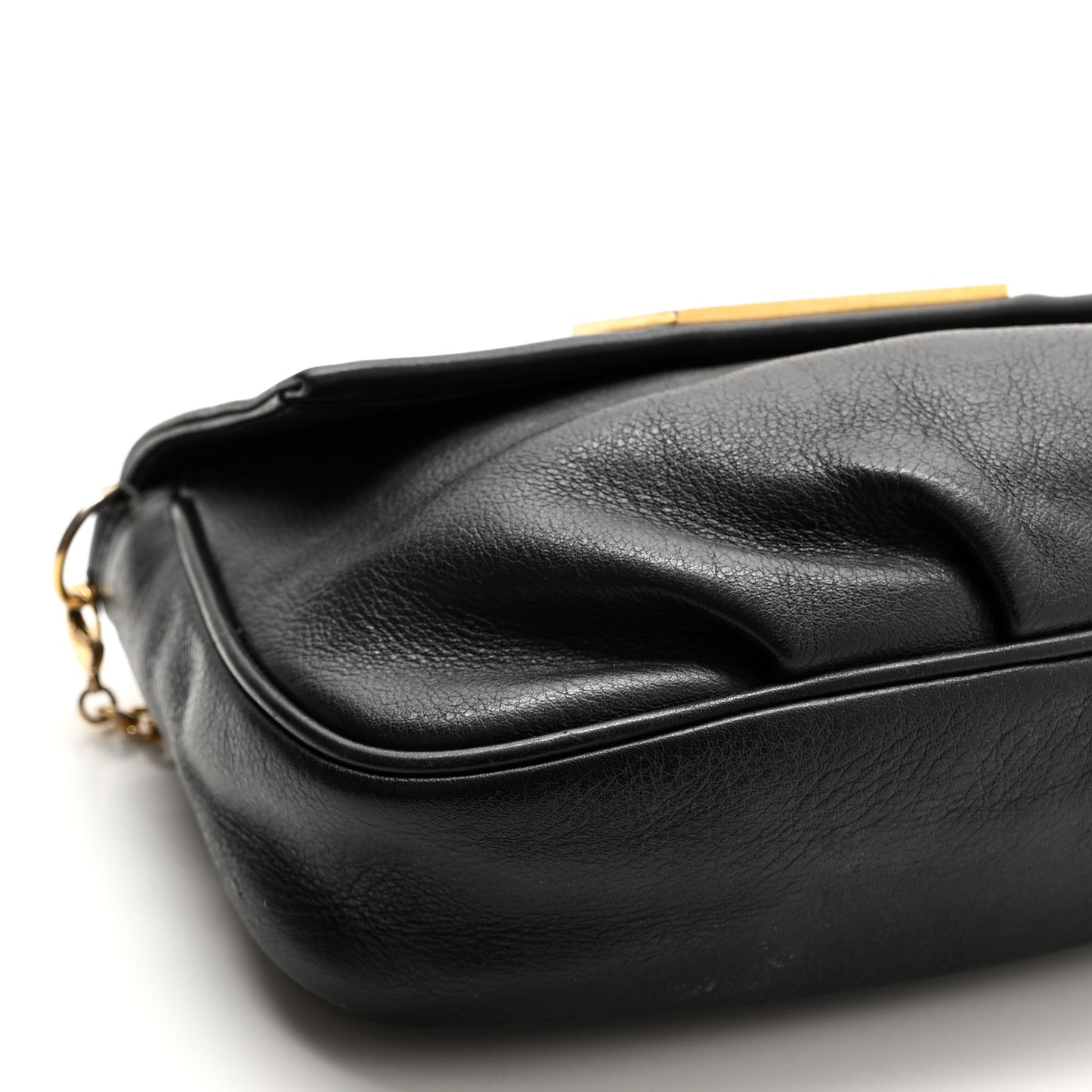 Vitello Flamingo Enamel Fendista Pouchette Crossbody Black