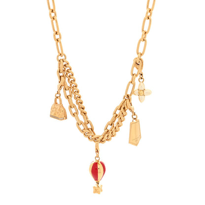 Louis Vuitton Metal Enamel LV Charms Choker Necklace Gold Red 1 of 5