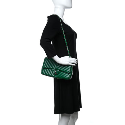 Chanel Lambskin Chevron Quilted Medium Single Flap Green 2 of 13