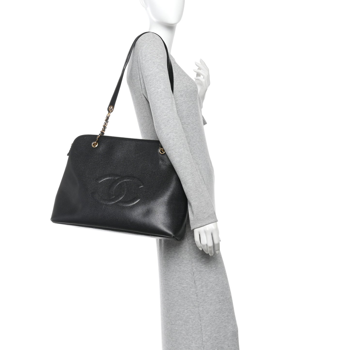 Caviar Large CC Shoulder Bag Black