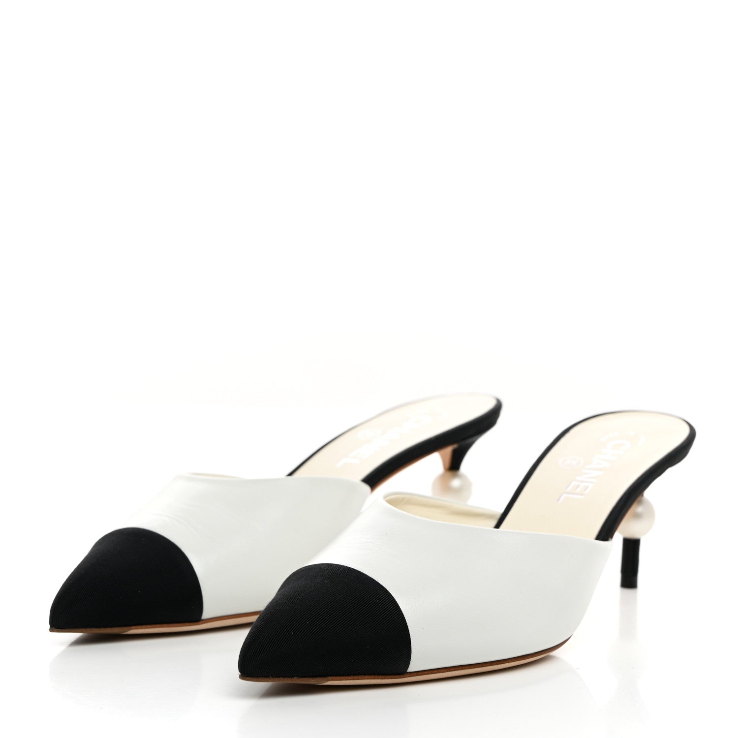 Chanel Lambskin Grosgrain Cap Toe Pearl Mule 40 Ecru Black 3 of 9