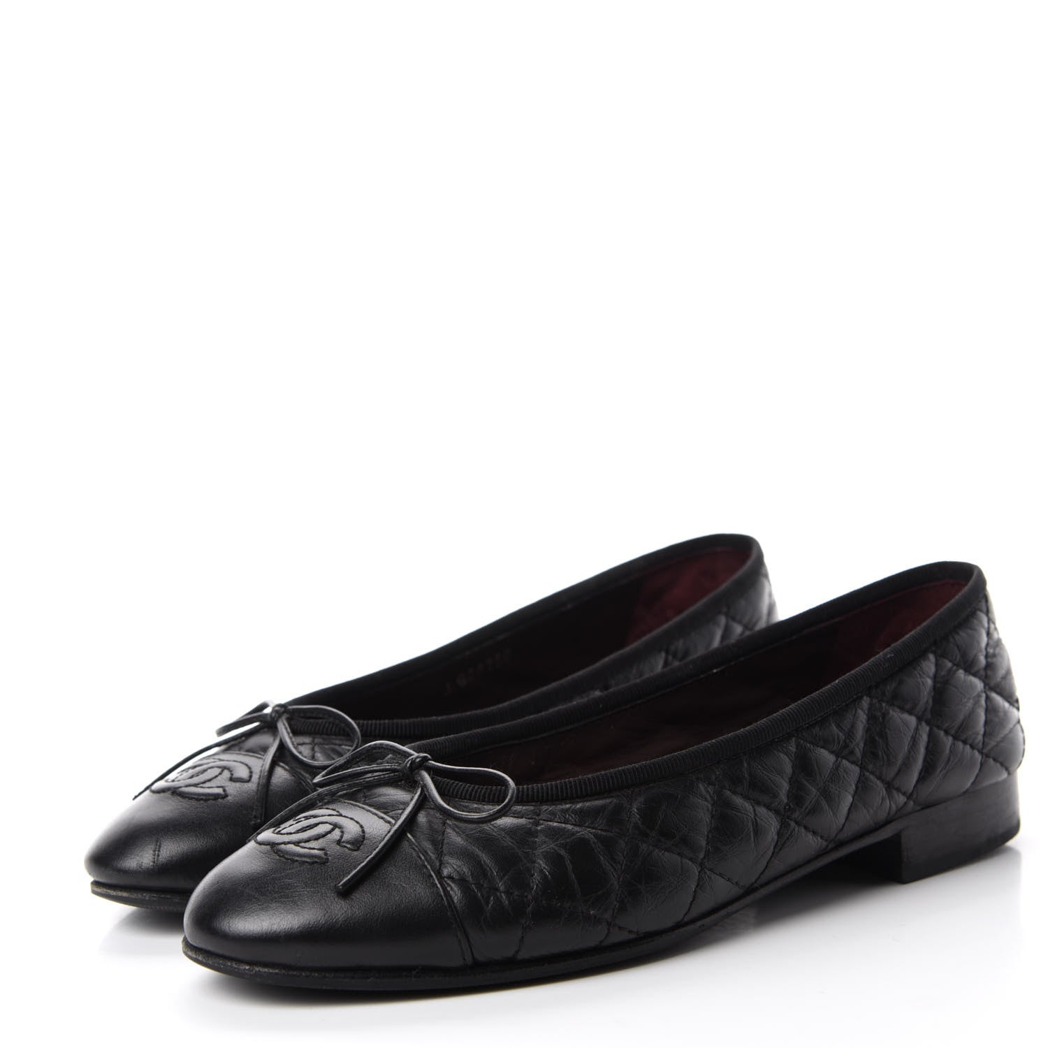 Chanel Aged Calfskin Quilted CC Cap Toe Ballerina Flats 35.5 Black 3 of 13