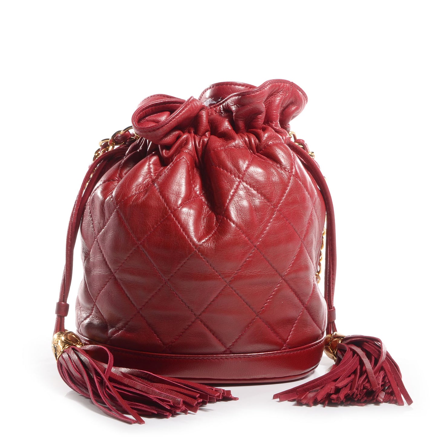 Lambskin Tassel Drawstring Pouch Bag Red