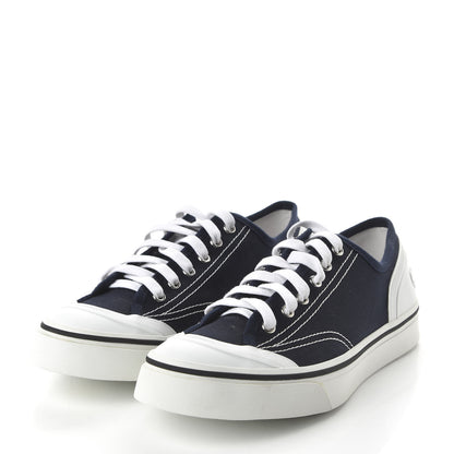 Chanel Fabric Mens Lace Up Cap Toe Sneakers 41 Navy 3 of 10