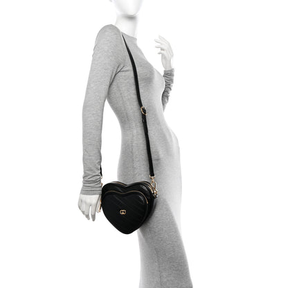 Gucci Calfskin Matelasse Diagonal Mini Interlocking G Heart Shoulder Bag Black 2 of 11