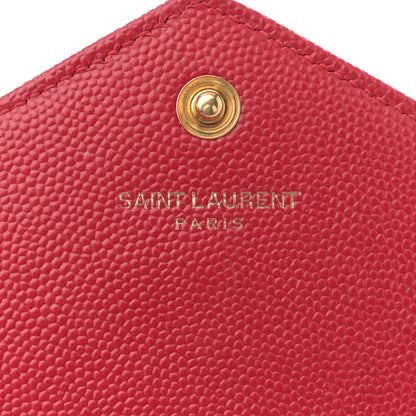 Saint Laurent Grain De Poudre Matelasse Chevron Monogram Envelope Chain Wallet New Red 6 of 13