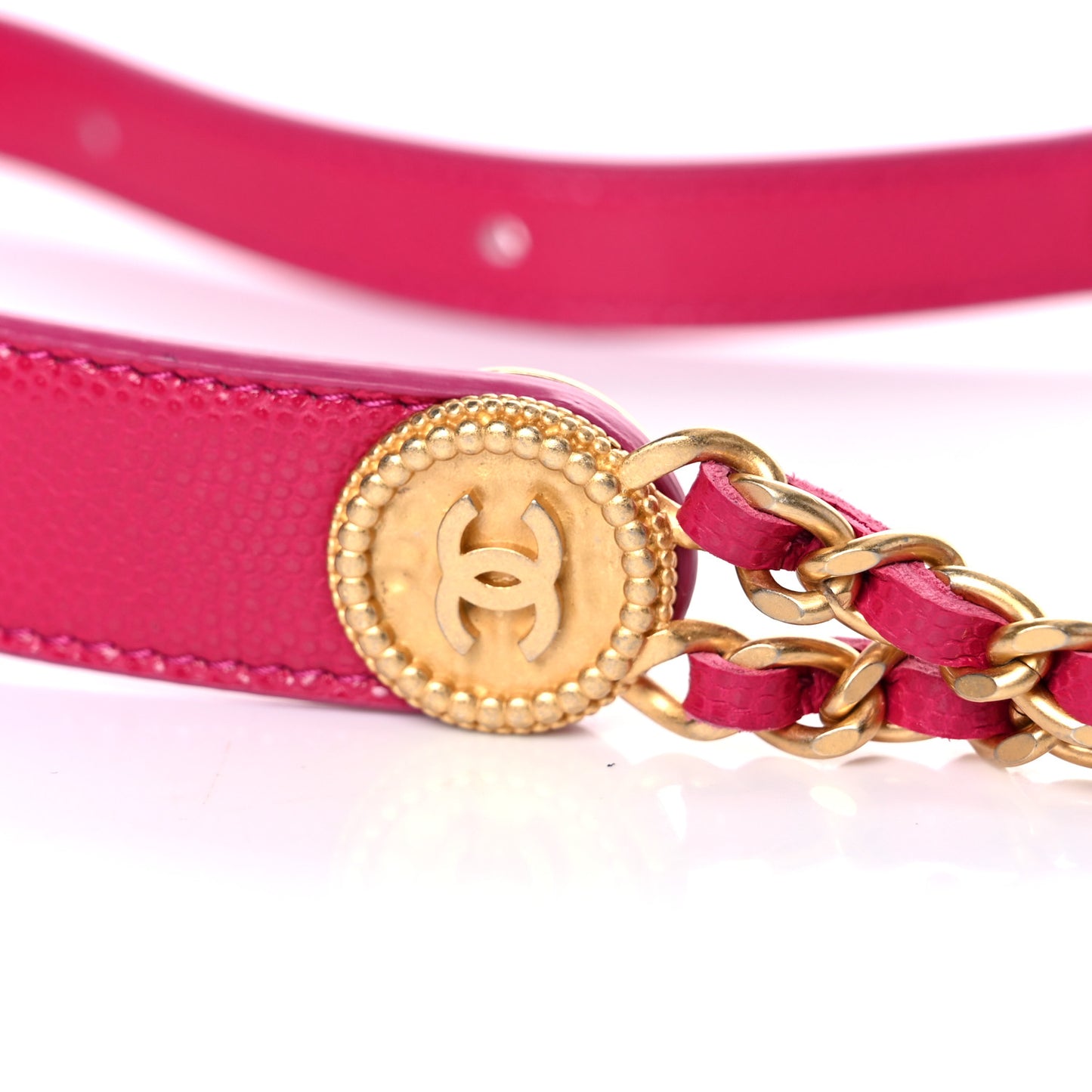 Caviar Twist Your Buttons Quilted Flap Chain Belt Bag Dark Pink