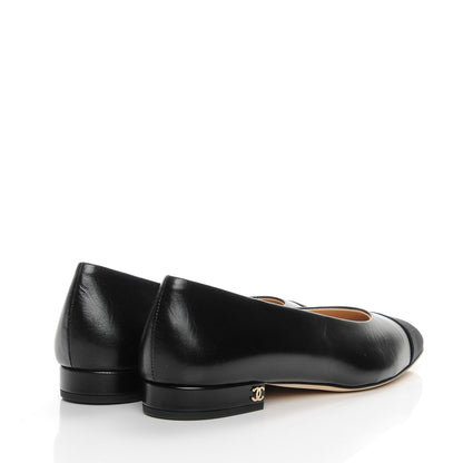 Chanel Goatskin Grosgrain Cap Toe Ballerina Flats 35 Black 4 of 12