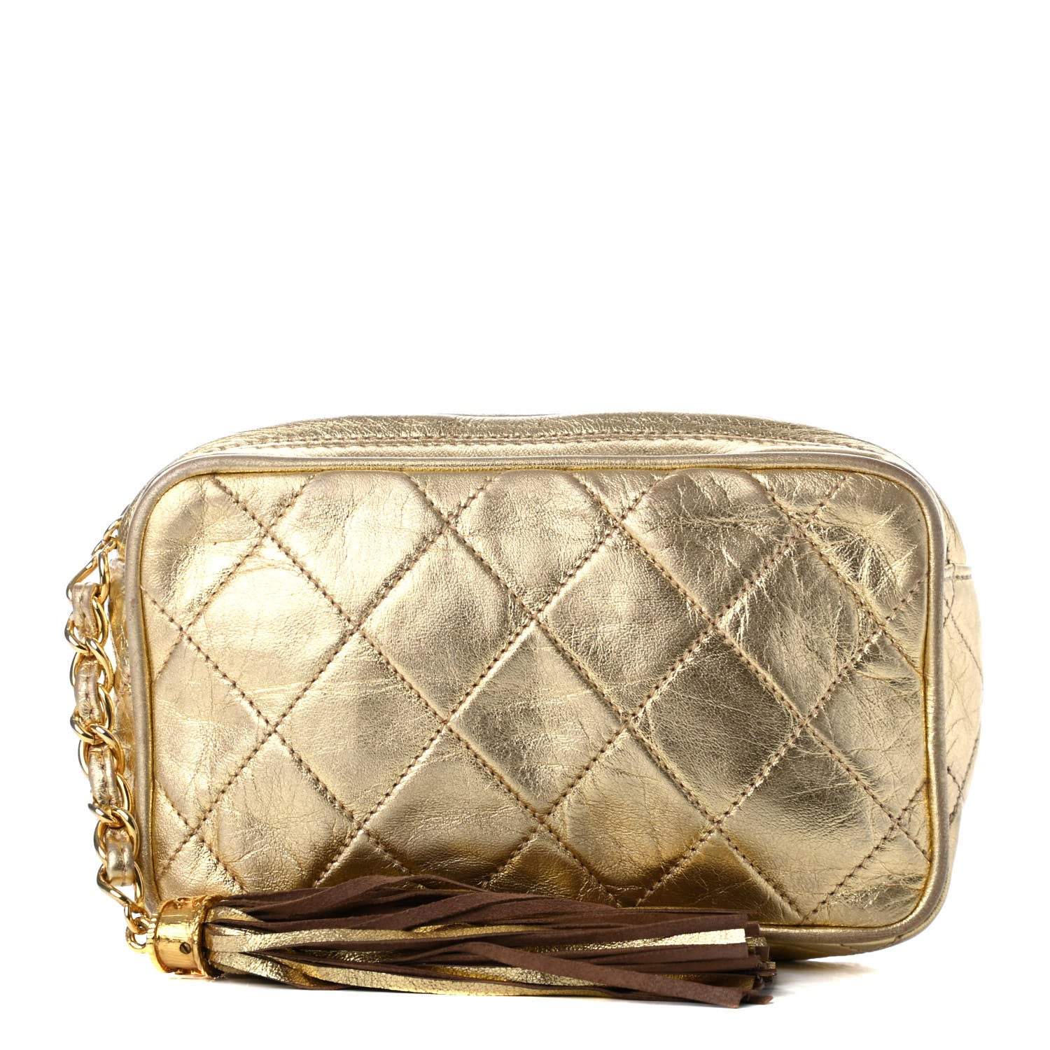 Chanel Metallic Lambskin Quilted Tassel Cosmetic Case Gold 1 of 7