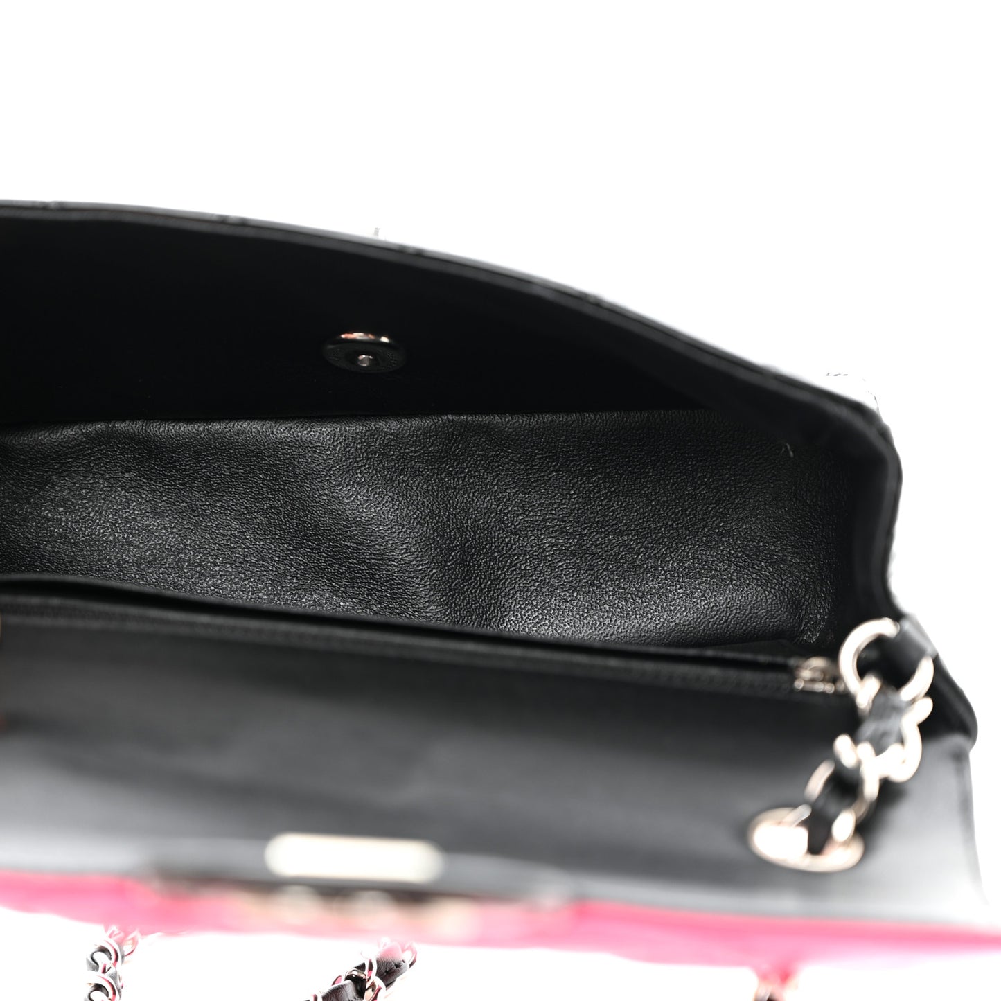 Patent Calfskin Quilted Bi-Color Mini Rectangular Flap Pink Black